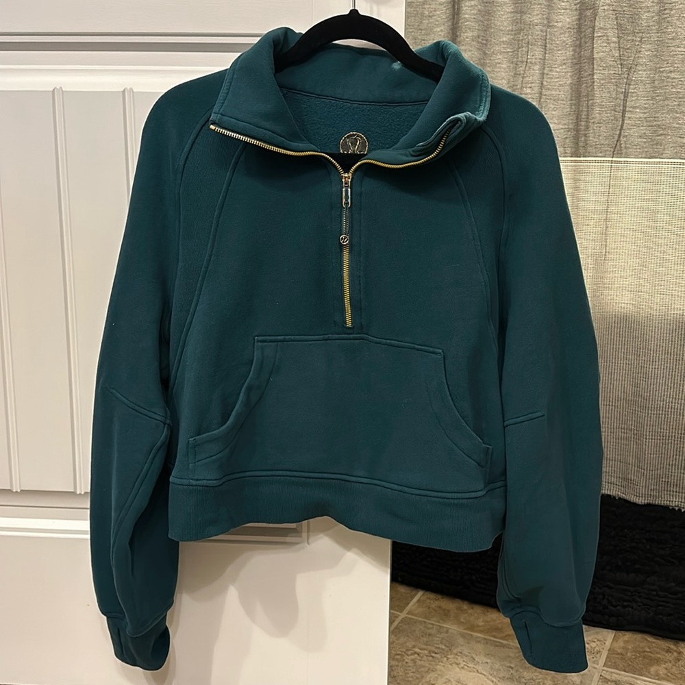 Lululemon Scuba Oversized Half-Zip Funnel Neck Gold Zip Storm Teal M/L sweater